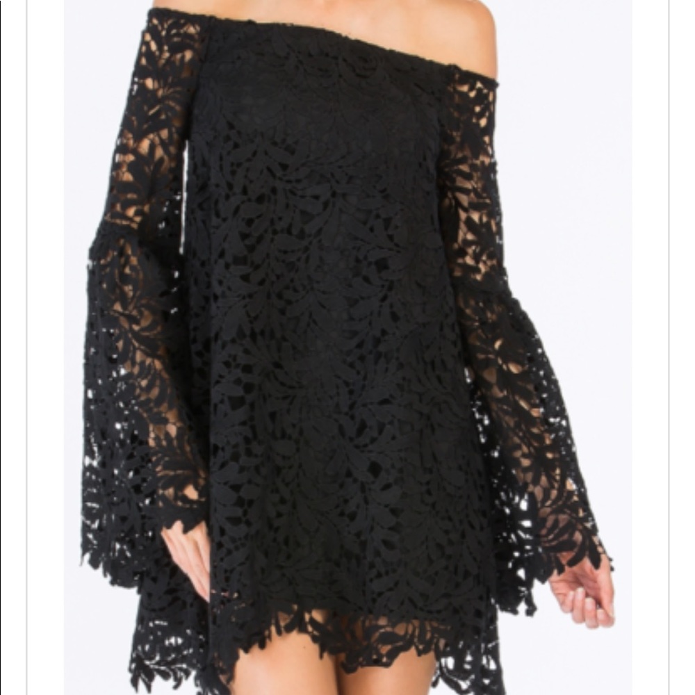 Black lace off the shoulder dress